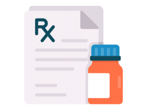 Prescription document with a pill bottle.