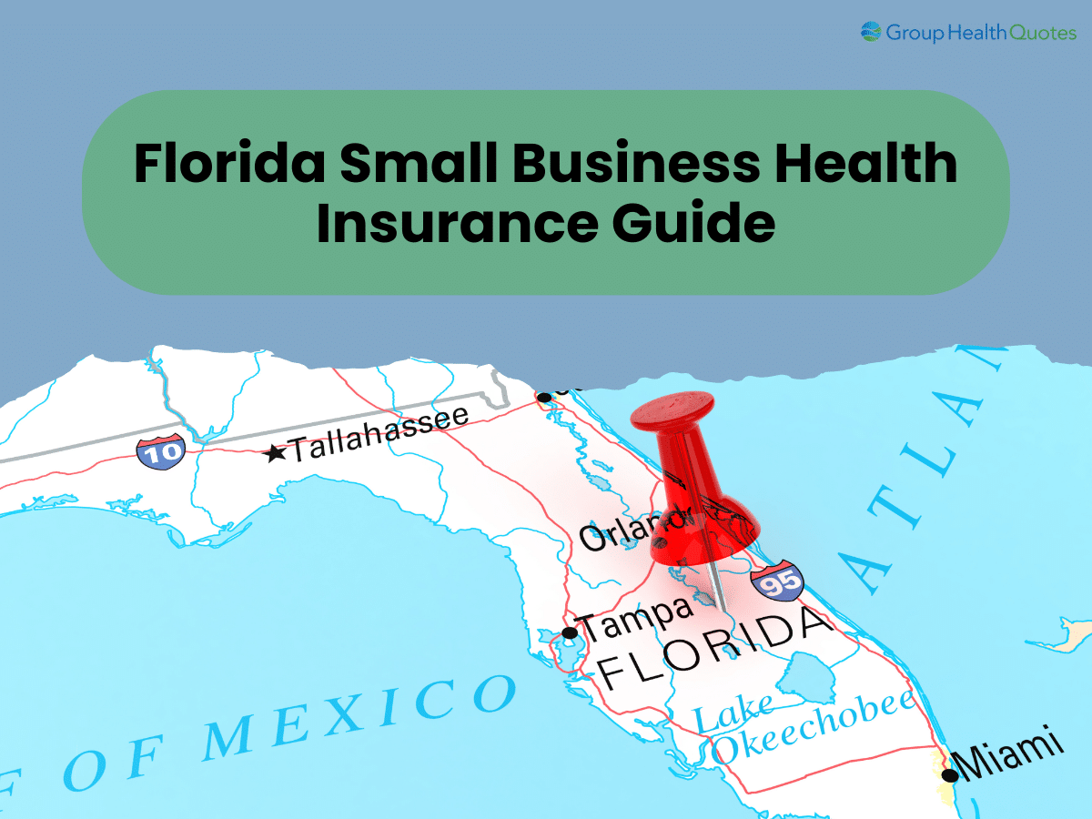 Map of Florida with a red pushpin marking a location, representing a guide for small business health insurance options in Florida.